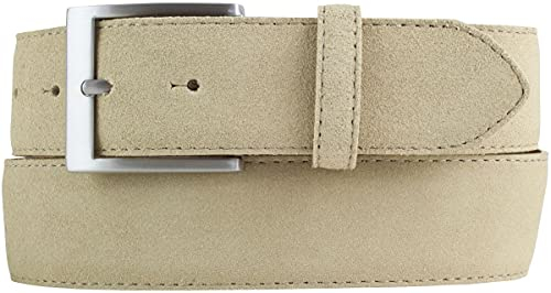 Gürtel aus Veloursleder 4 cm | Hochwertiger Velour-Ledergürtel für Herren 40mm | Herren-Gürtel Wildleder-Gürtel 4cm | Beige 85cm