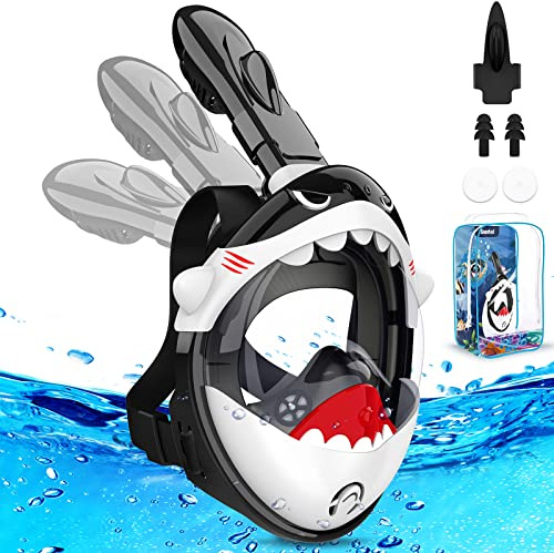 Kkdi Kids Snorkel Mask, Full Face Snorkel Mask for Kid 4-16, Foldable Snorkeling Gear for Kids Snorkeling Set for Swimming Pool Toys, Dry Top, Anti-Leak/Anti-Fog /180° HD View/Portable Bag