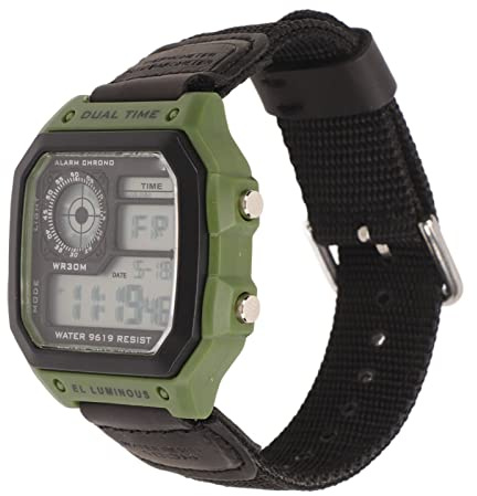Tbest Herrenuhr, Digitale Sportuhr, Segeltucharmband, Leuchtende Uhr, wasserdichte Retro-Armbanduhr für Outdoor-Sportarten (Schwarz)