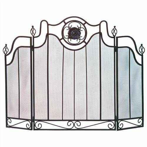 CAZARU Fireplace Screens Design Black Cast Iron 3-Panel Fireplace Screen Fireplace Screen Flat Fireplace Screens Decorative