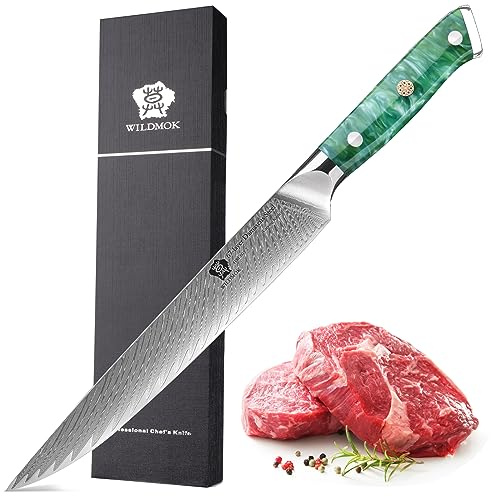 WILDMOK Coltello da intaglio, 22.9cm Coltelli e forchette da intaglio, Coltello da barbecue, Coltello da taglio per carne, Forgiato in acciaio super damasco giapponese