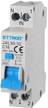 ETTROIT INTERRUTTORE MAGNETOTERMICO DIFFERENZIALE SALVAVITA PER BARRA DIN 1 MODULO 1P+N 16A C16 240V 30mA 4.5KA
