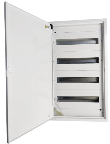 Doktorvolt Verteilerkasten Aufputz Verteiler Sicherungskasten Verteilerschrank Gehäuse aus Metall Aufputzverteiler 72 Module 4-reihig mit Tür Weiß IP30 IK07 für Installation im Haus