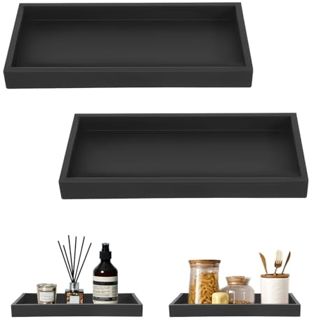 2 Pezzi Vassoio Decorativo Portaoggetti Nero per Vanità, Vasca da Bagno, Lavello Della Cucina E Bagno