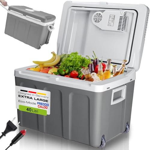 Stakmann Frigorifero Elettrico Portatile per Auto da 40 Litri, Mini Frigo con Manico Ergonomico, Spina da 230V e 12V, Modalità Freddo e Caldo per Camion, Macchina, Barca, Campeggio, Camper (Grigio)