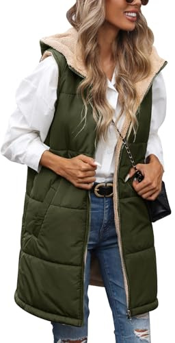 RITOSTA Weste Damen Lang Winterjacke Ärmellose Fleecejacke Warme Steppweste Winter Herbst Daunenweste Lang Steppjacke Casual Longweste Wintermantel mit Kapuze Reißverschluss
