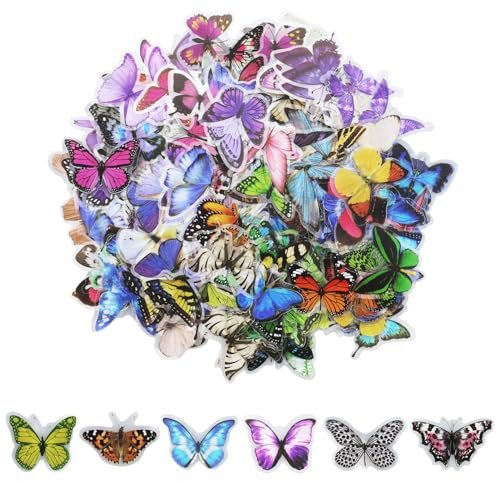 Fjärilsklistermärken, PET, vattentät, transparent, färgglad, konstharts, dekorativ, för natur, scrapbooking, planerare, bärbara datorer, hantverk, manual, pappershantverk, 240 stycken