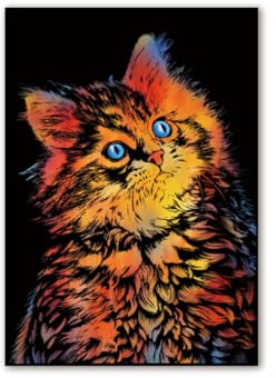 Images à gratter pour adultes - Magic Rainbow - Papier à gratter - Carton d'art - Série animal - Pour enfants - Kit de bricolage - Noir - Papier à gratter - Décoration artisanale - 40 x 28 cm - Chat