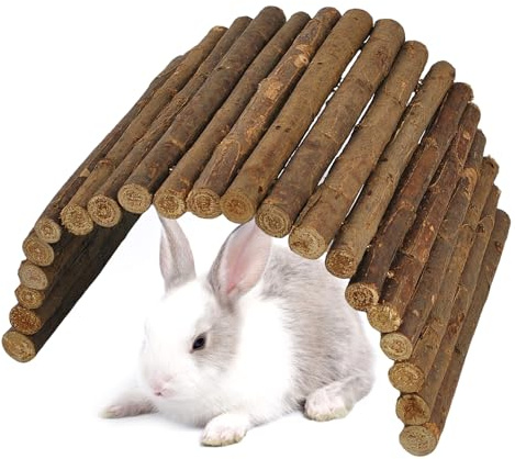 MUYG Large Wooden Rabbit Bridge Ladder,19.68 x 11.81 inches Flexible Bunny Tunnel Hideout House Hamster Natural Chew Toy Small Animal Climbing Ramp for Guinea Pig Chinchilla Rabbit Ferret Hedgehog