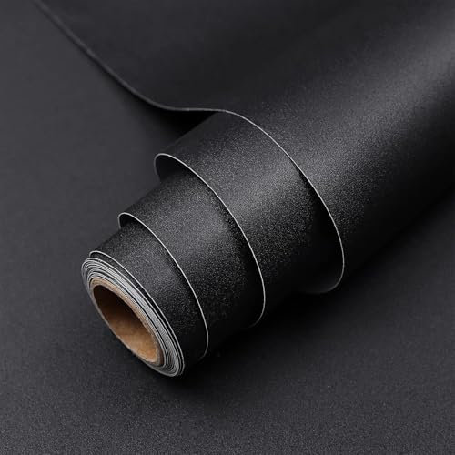 Hode Self Adhesive Wallpaper, Black Peel and Stick Wallpaper Matt, Kitchen Vinyl Wrap for Furniture Cupboard Covering Contact Removable Wallpaper Waterproof 30X300cm