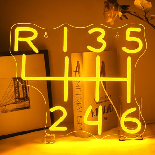 ineonlife Auto Con Cambio Manuale Scritte Neon, Colore oro Scritta Led per la Decorazione,Insegne Luminose per la Decorazione Della Stanza Dell'auto,Il Regalo per Gli Amanti Delle Auto