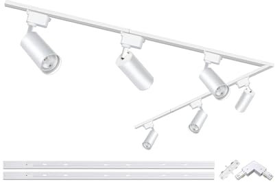 Bravsekai Kit bianco di Luci a Binario Teste, 6 Luci Binario Estensibile, Binario Tipo H 2x1m, 20 W 3000 K Bianco Caldo, Faretti a Soffitto