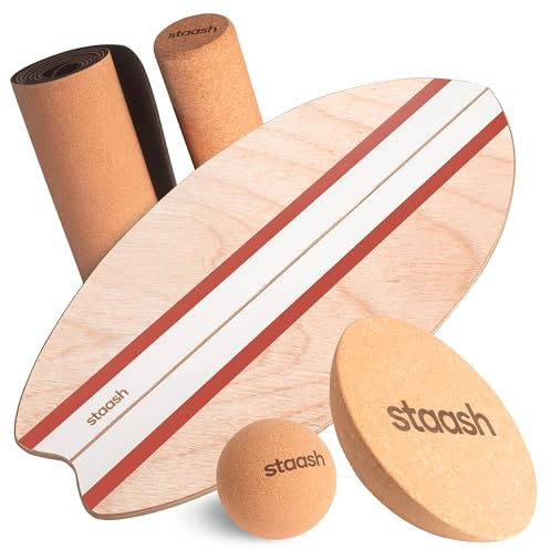 STAASH® Pro Balance Board – Tavola Propriocettiva con Rullo, Tappetino e Accessori + Video | Kit 5in1 per Fitness, Yoga, Riabilitazione (Starter o Full Kit) (Kit Completo Arancione)