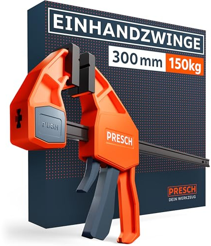 Presch Enhandstving 300mm - Snabbspännare med 150 kg spännkraft för omedelbar fixering - Särskilt stabil tack vare kolfiber- och glasfiberförstärkt hus - Tving med spridningsfunktion