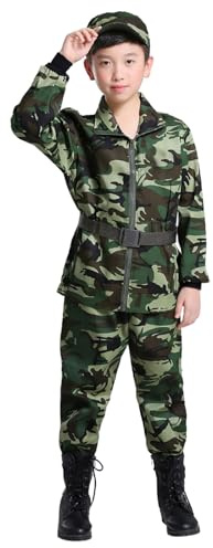 Generisch Costume d'armée 2025 pour enfant, costume de soldat, costume militaire, uniformes de camouflage pour garçons, cadeaux personnalisés, nom, vert, 13-14 Ans