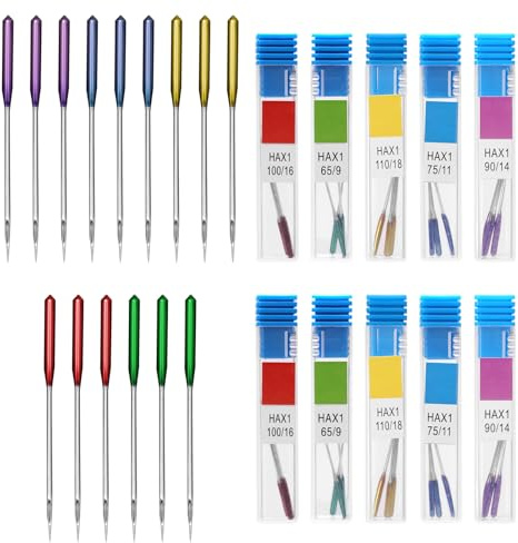 30 pcs Universal Sewing Machine Needles, Regular Point Needles in 5 Sizes (65/9, 75/11, 90/14, 100/16, 110/18) for Singer, Brother, Janome & Old Home Sewing Machines Color Coded for Easy Use