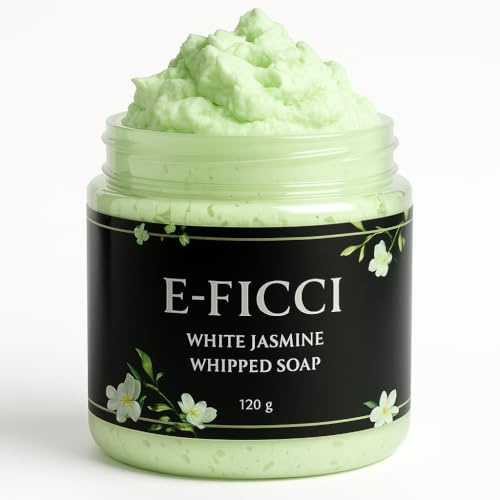 E-FICCI Whipped soap - White Jasmine scent, 120 g, Moisturizing and Nourishing Body wash, VEGAN frendly, MADE in UK
