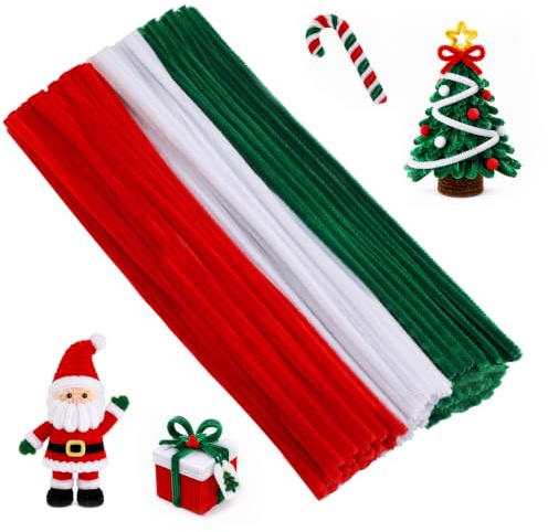 Doxiru 120 Pcs Christmas Pipe Cleaners Chenille Stems for Craft Projects | Flexible Craft Pipe Cleaners Made of Soft Chenille Material, for Diy Flower Making, Christmas Home Decorations