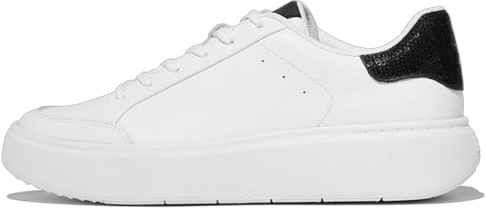 FitFlop™ Women's RTG Sequin-Backtab Leather Sneaker, Urban White/Black, Size 8.5