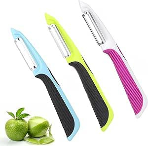 BOBITALK 3 Stück Obstschäler Universalschäler mit Stainless Blade, Ergonomischer Silikongrif für Gemüse Kartoffel und Karott Gemüseschäler sparschäler,kartoffelschäler,schäler,sparschäler tupper