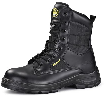 SAFETOE Bottes militaires 9438WR avec bout en acier pour homme, en cuir imperméable, antidérapant, antistatique, fermeture éclair latérale