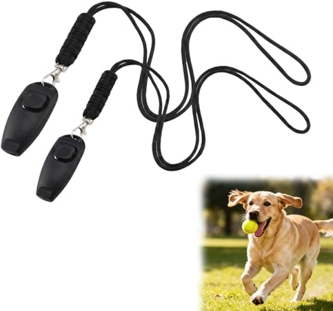 wilcractk Juego de adiestramiento 2 en 1 con silbato y clicker para perros, color negro, con correa de muñeca, clicker y silbato de llamada, accesorio de adiestramiento para cachorros y gatos
