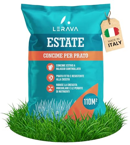 LERAVA® Concime prato estate (110m²) - Nutrimento bilanciato per prati verdi e fitti - Fertilizzante a lunga durata ricco di azoto - Crescita vigorosa e resistenza alla siccità - cura giardino estivo