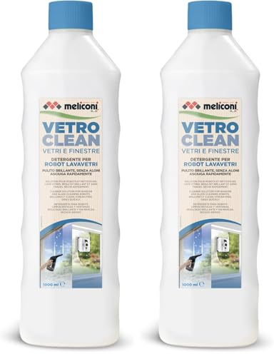 Meliconi Vetro Clean 1L Detergente per Robot Lavavetri, Formula Universale Anti-Aloni, Asciugatura Rapida, Migliora Lo Scorrimento, Vetri Brillanti,Profumo Fresco, Made in Italy (Confezione da 2)