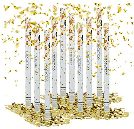 Relaxdays 10 x Party Popper 80 cm im Konfettikanonen Set, Konfetti Bombe für Hochzeit und Geburtstag, Konfetti Shooter 6-8 m Effekthöhe, Gold metallic