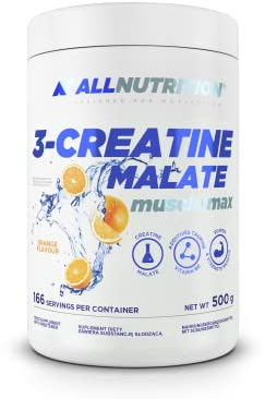 ALLNUTTRITION Tri Creatine Malate Powder Supplement - Creatin Monohydrat Pulver & Apfelsäure mit Taurin & Vitamin B6 - Leistungssteigerung und Muskelaufbau - 500g Orange