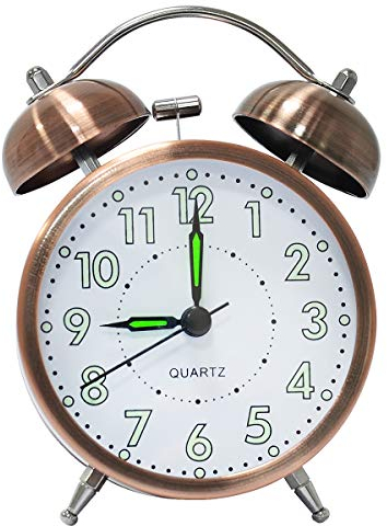 lunaoo Reveil Campana Classic, Sveglio Mattina Vintage Retro Silenzioso, Sveglia Analogica con Numero Luminoso per Bambino, Adulto