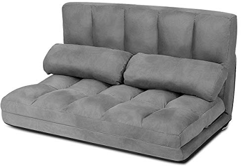 COSTWAY 3 in 1 Bodensofa klappbar, Schlafsofa mit 6 stufig Verstellbarer Rücklehne & 2 Kissen, Sofabett mit Schlaffunktion, Lazy Sofa für Schlafzimmer, Wohnzimmer & Balkon, 150kg Belastbar (Grau)