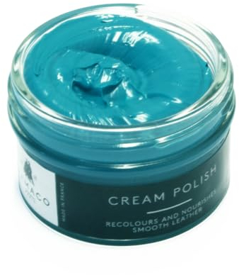 Famaco 50ml Blue Turquoise Leather Deluxe Boot and Shoe Cream Polish With Polishing Duster - Long Lasting Shine Protector Kit for Boots and Shoes