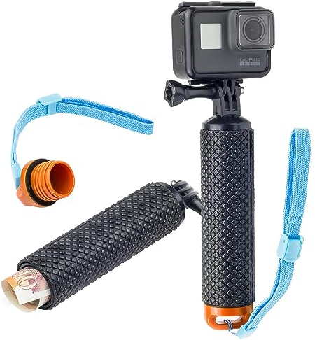 Digicharge Mango Flotante Agarre Impermeable Empuñadura para GoPro Lit Hero Hero13 13 MAX 2 Hero12 12, dji OSMO Action 5 Pro 4, Insta360, Cámara de Acción Deportiva Grip de Mano Flotador, Naranja