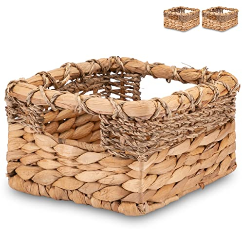 Decorasian Korb Aufbewahrung klein – Körbchen geflochten aus Wasserhyazinthe & Seegras - Bathroom Storage – Aufbewahrungskorb Bad - Set: 2 x XS