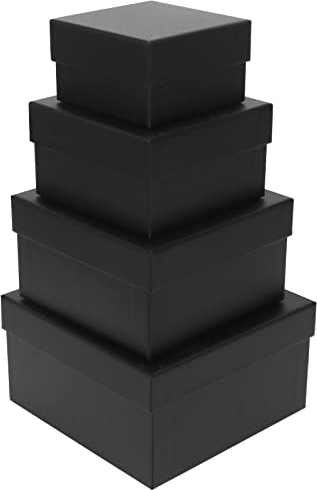 CHARMGIFTBOX Geschenkbox mit deckel，4 Schwarze, Quadratische Geschenkboxen in Verschiedenen Größen für Vatertag, Muttertag, Valentinstag, Hochzeit，Geschenkbox Geburtstag
