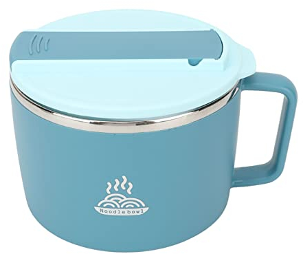 Mikrowelle Mikrowelle Ramen Schüssel Set, 1200ml Edelstahl Schnellnudelkocher mit Stäbchen und Spork, Deckel, Griff, Handy Slot, Instant Nudel Schüssel für Büro College (Blau)