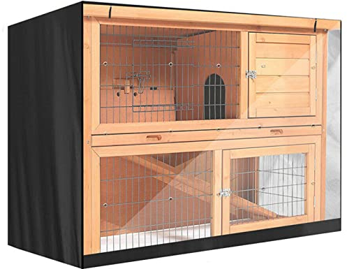 Abdeckung für Kaninchenstall,210D-Oxford-Gewebe,Hasenstall wasserdichte Staubschutz,Doppelschicht-Kaninchenstall-Abdeckung,Staubschutz für Rubbits,Hamster, Haustiere 122*50*105 cm (Schwarz)