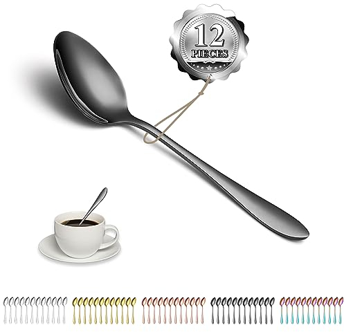 Kyraton Cucchiaini neri 12 pezzi 14cm acciaio inossidabile nero placcatura titanio cucchiaini, cucchiaio da dessert, cucchiaino d'oro, cucchiaio argenteria cucchiaio