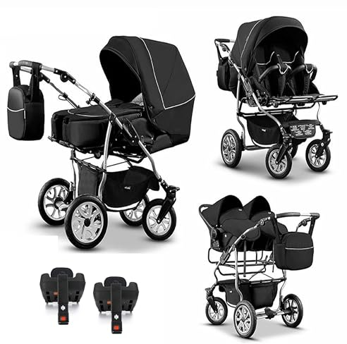 Zwillingskinderwagen 5 in 1 City Twin inkl. Autositze - 16 Teile - in 19 Farben