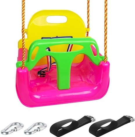 KINSPORY Toddler Swing 3-in-1, Kid Swing Seat for Kid, Baby Swing for Garden Home Playground Indoor Outdoor (Deep Pink)