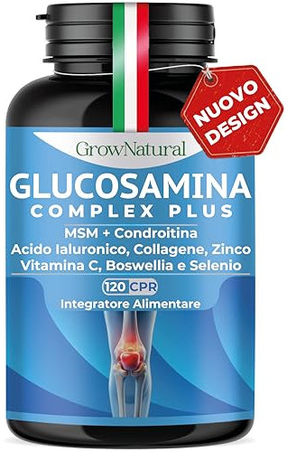 Glucosamina Condroitina MSM alto Dosaggio - Integratore Articolazioni e Cartilagine con Vitamina C, Collagene, Acido Ialuronico, Boswellia, Zinco, Manganese e Selenio - Made in Italy
