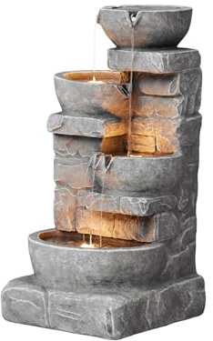 Teamson Home 33.25 Bols en cascade et pierres empilées a mené une fontaine d'eau extérieure