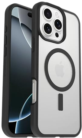 OtterBox React Series MagSafe Hülle für iPhone 16 Pro Max, stoßfest, sturzsicher, ultraschlank, schützende Hülle, Getestet nach Militärstandard, Transparent/Schwarz
