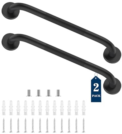 YF (2-Pack) Grab Bars for Shower and Bathtub, Black Anti-Slip 201 Stainless Steel Safety Bars, Handicap Bathroom Handrails, Shower Handle for Seniors, Ideal for Bathtubs, Toilets, and Showers, 40 cm