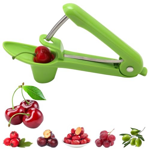 Denoyauteur Cerise et Prune, Denoyauteur Olives et Mirabelle en Acier Inoxydable Dénoyauteur Manuel pour Enlever Des Noyaux de Cerises Cherry Pitter pour Préparer Marmellata Confiture, Vert