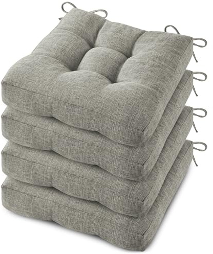 MineCozy Chair Cushions for Dining Chairs 4 Pack Kitchen Seat Cushions Indoor Seat Pads with Ties and Non-Slip Backing 17x17 Inch (Light Grey)