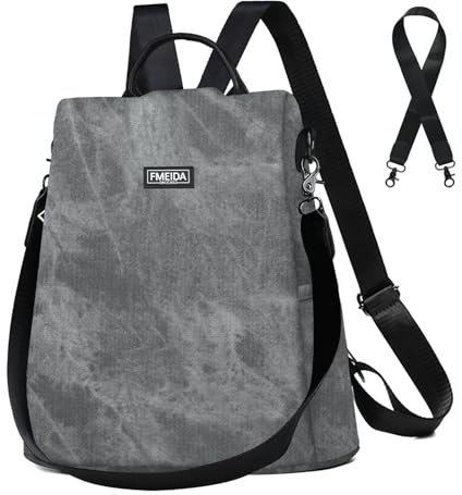Fmeida Rucksack Damen Anti Diebstahl Handtaschen Wasserdichte Leder Schulrucksack 2 in 1 Schultertasche Shopper Casual Daypack Reiserucksack für Frauen Mädchen Grau