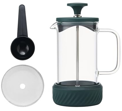 La Cafetiere Zero - Cafetera con capacidad para 3 tazas, prensa francesa resistente al calor, mango de vidrio y base de silicona extraíble, fácil de limpiar, color verde, regalo para amantes del café