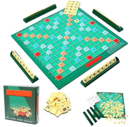 Aomantic Sarl Scra-bble Juego de mesa compacto, juego educativo del alfabeto, juego de ortografía, tarjeta de juego S-crabble, juego de letras, juego de palabras familiar, juego de palabras con letras